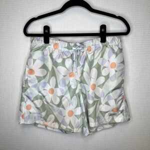 Bather Mens Floral Swim Trunks Green Purple Peach Retro Board Shorts Size Medium